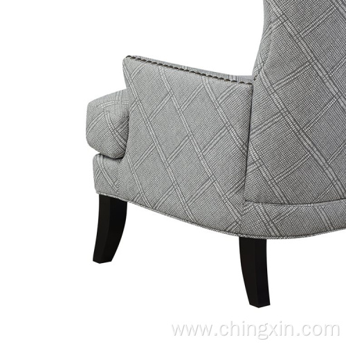 Nail Head Grey Multi Fabric Armed Accent Chair with Solid Wood Legs